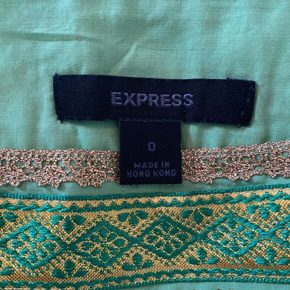 Express Ethereal Fairy Core Green Cotton Gold Thread Sequin Lace Midi Skirt S - Picture 7 of 8